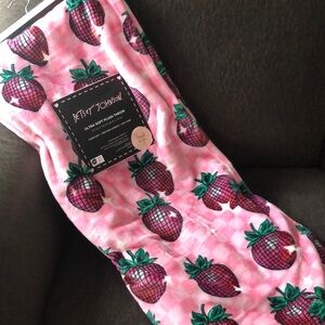 Betsey Johnson Pink DISCO Strawberry Checkered Throw Blanket